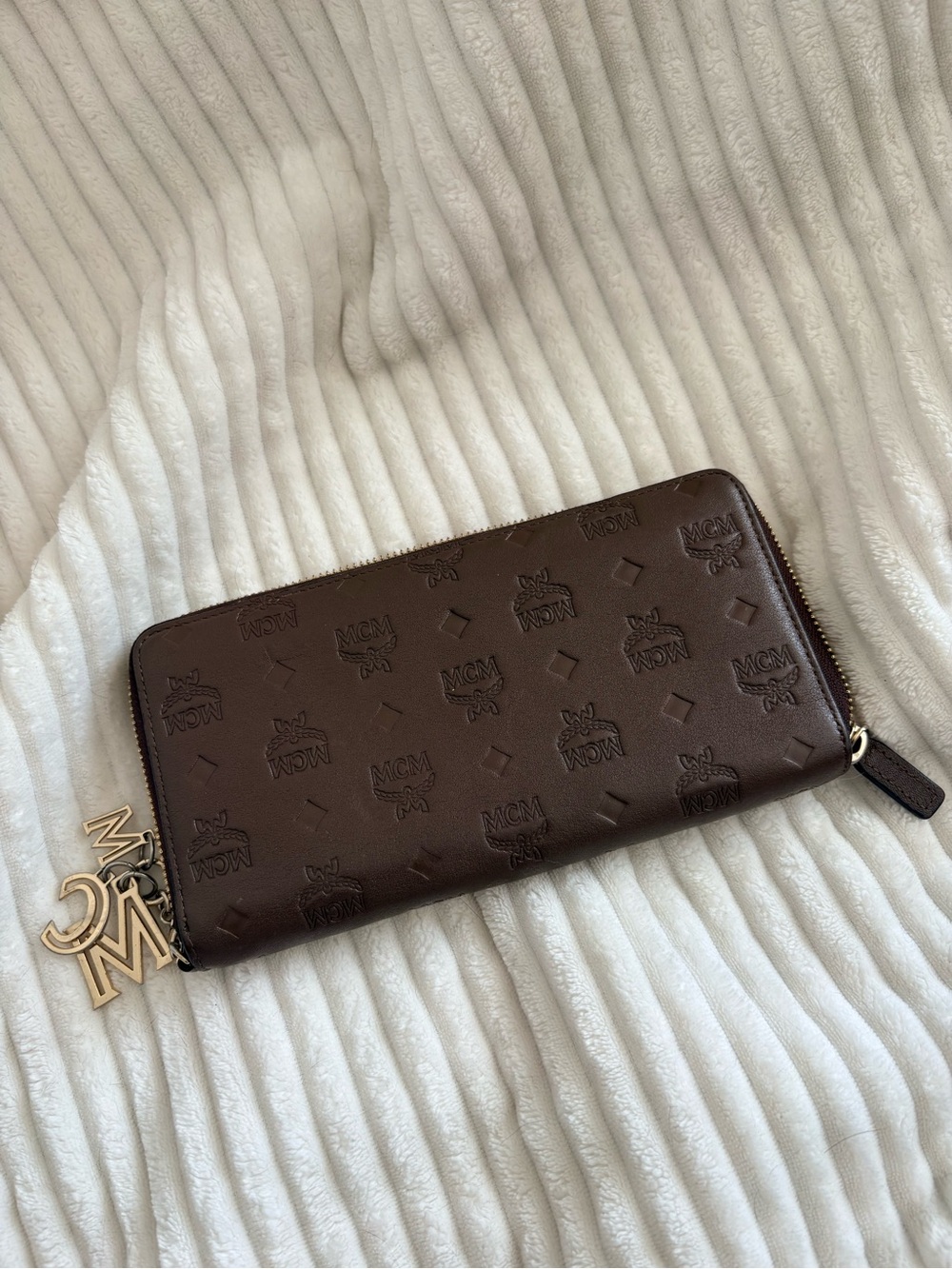 MCM Embossed Logo Zip-Around Leather Wallet